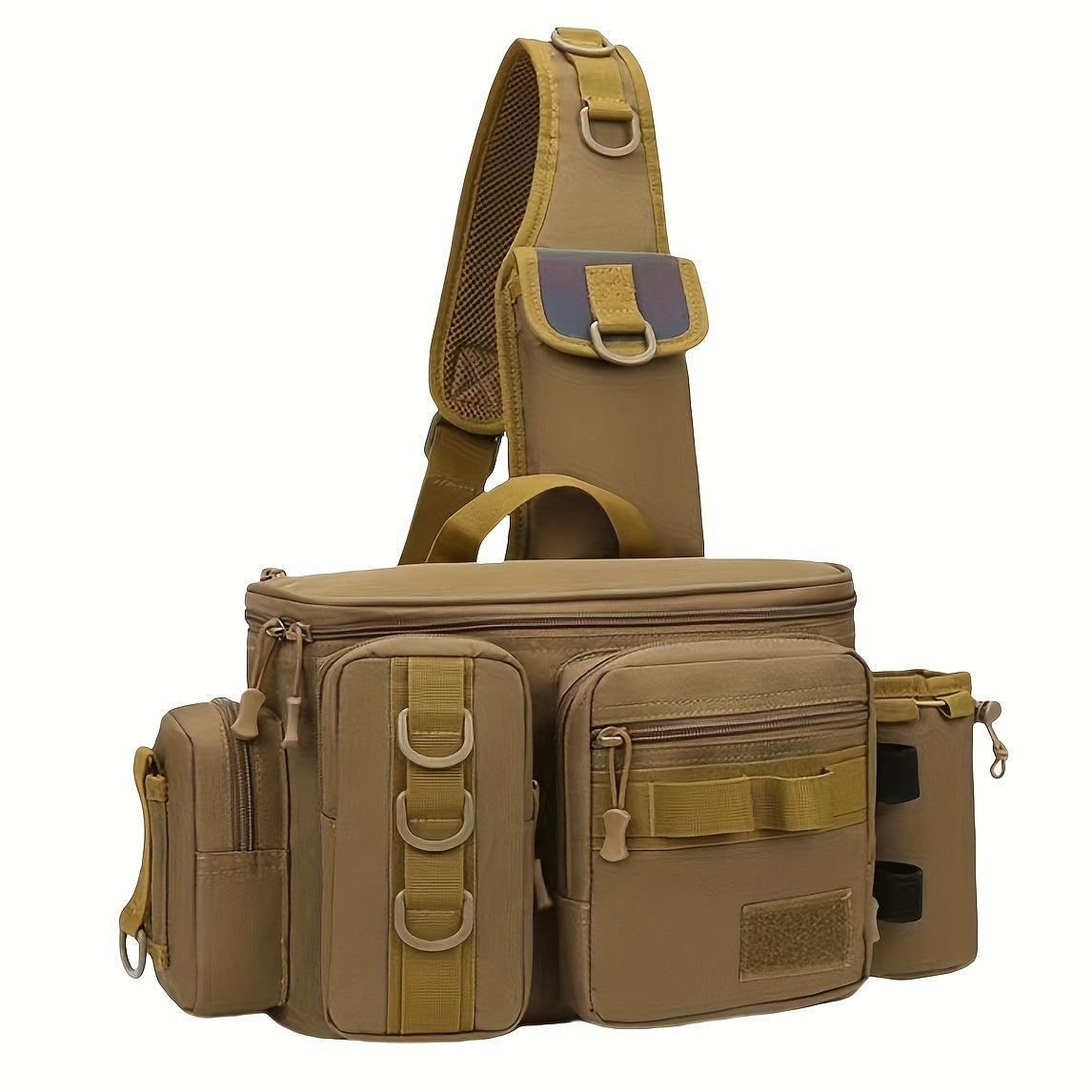 Heavy-Duty Fishing Backpack Tackle Sling Bag with Rod Holder & Multi-Compartment