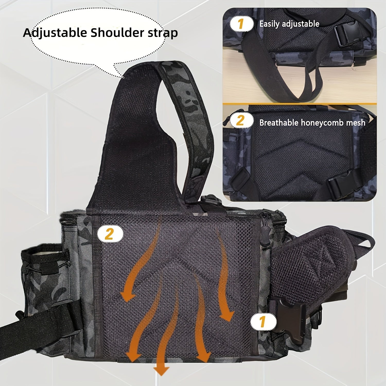 Heavy-Duty Fishing Backpack Tackle Sling Bag with Rod Holder & Multi-Compartment