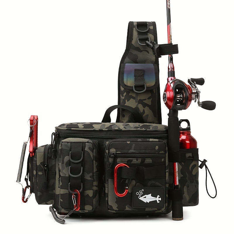 Heavy-Duty Fishing Backpack Tackle Sling Bag with Rod Holder & Multi-Compartment