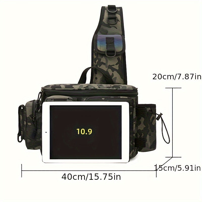 Heavy-Duty Fishing Backpack Tackle Sling Bag with Rod Holder & Multi-Compartment